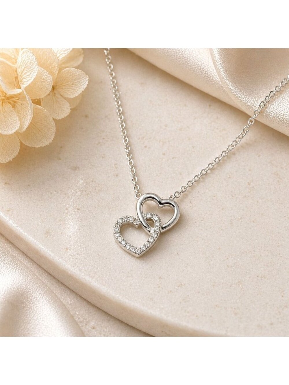 Vintage Double Heart Necklace Made with Swarovski Crystal Sterling Overlay Y2K